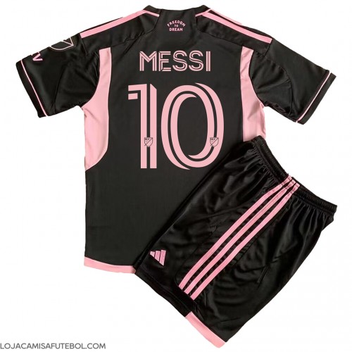Camisa de Futebol Inter Miami Lionel Messi #10 Equipamento Secundário Infantil 2023-24 Manga Curta (+ Calças curtas)